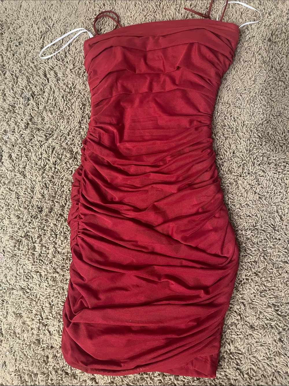 Princess Polly Burgundy Ruched Strapless Mini Dress